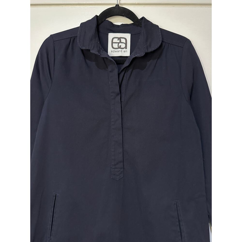 Edward An Navy Cotton Twill Long Sleeve Shirt Dress Size Small EUC Collar - Picture 3 of 15